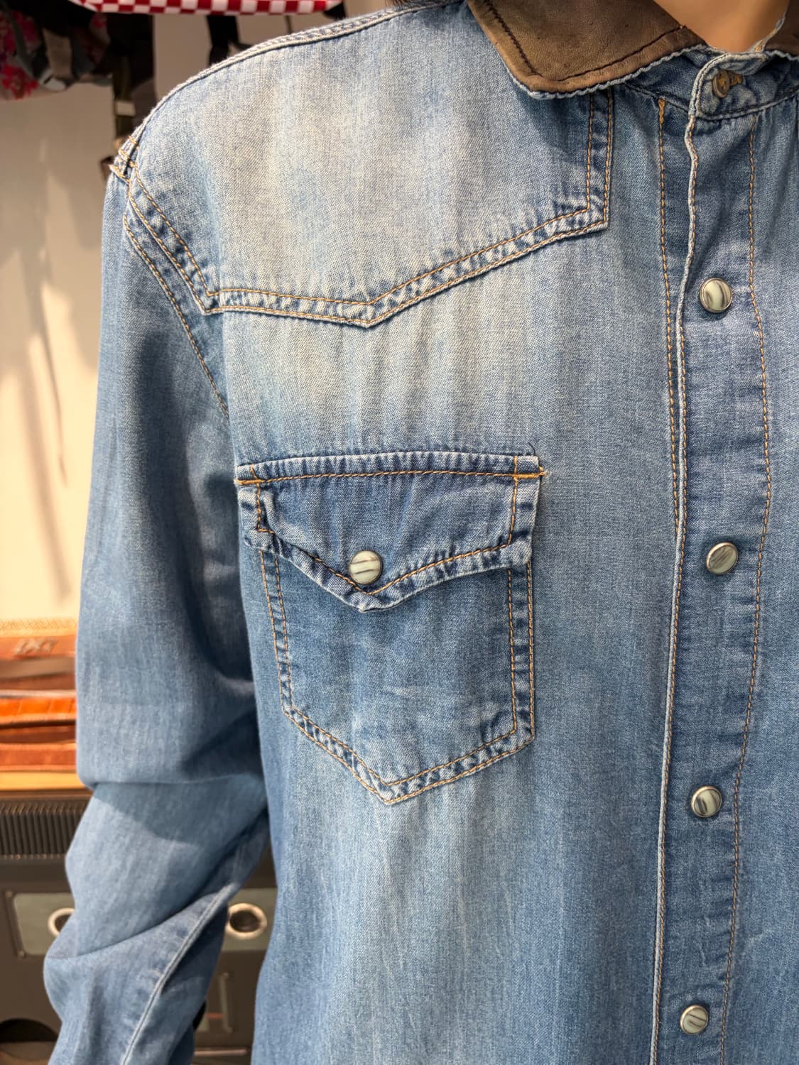 Zara man 웨스턴 투포켓 데님 셔츠 L 상품이미지6