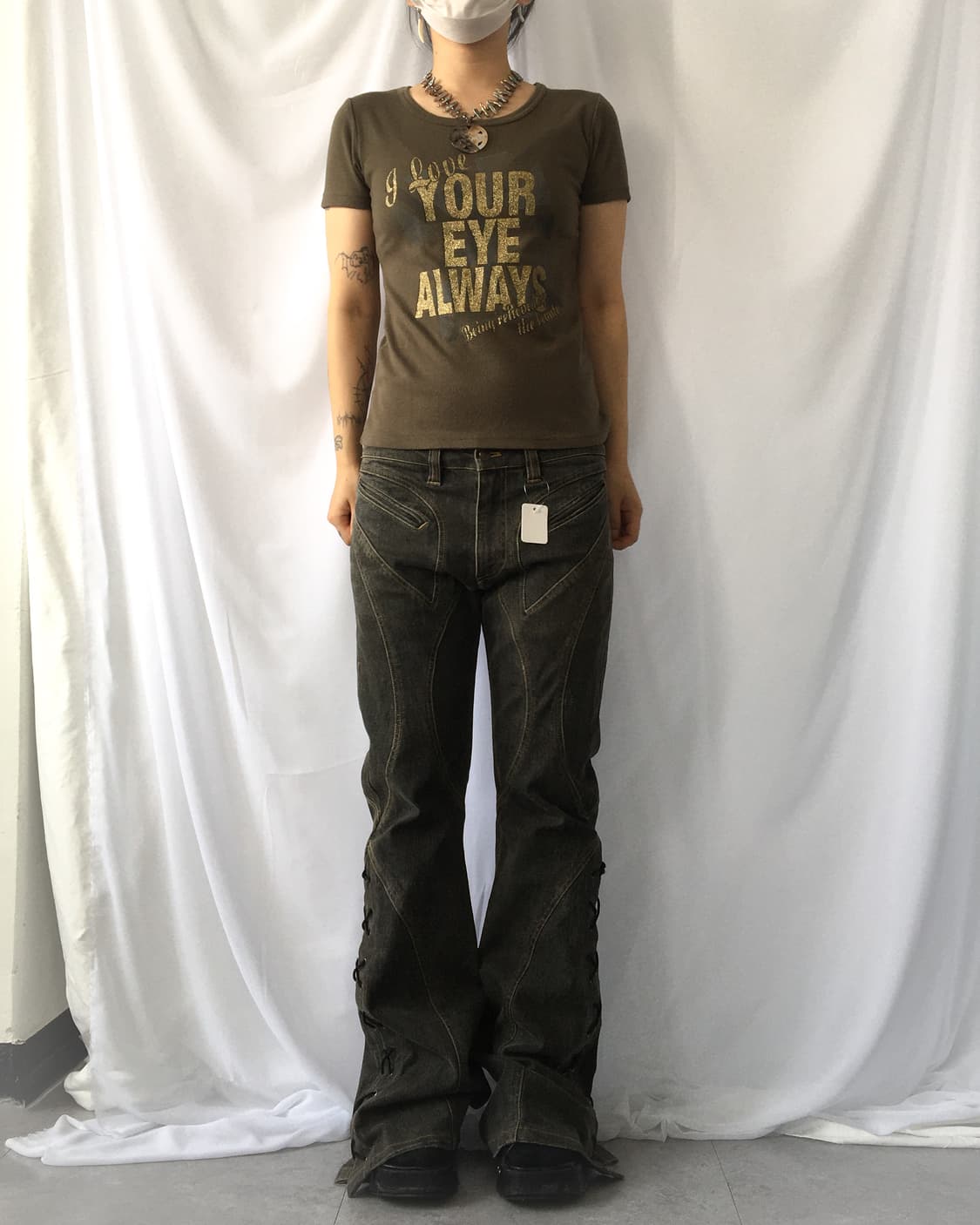 Lettering printing khaki t shirt 상품이미지4