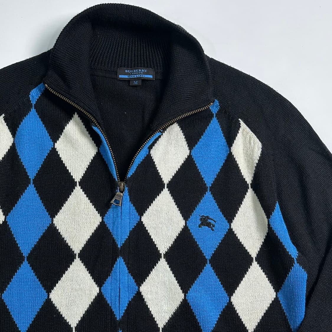 버버리 블루라벨 아가일패턴 울 니트 집업 상품이미지4