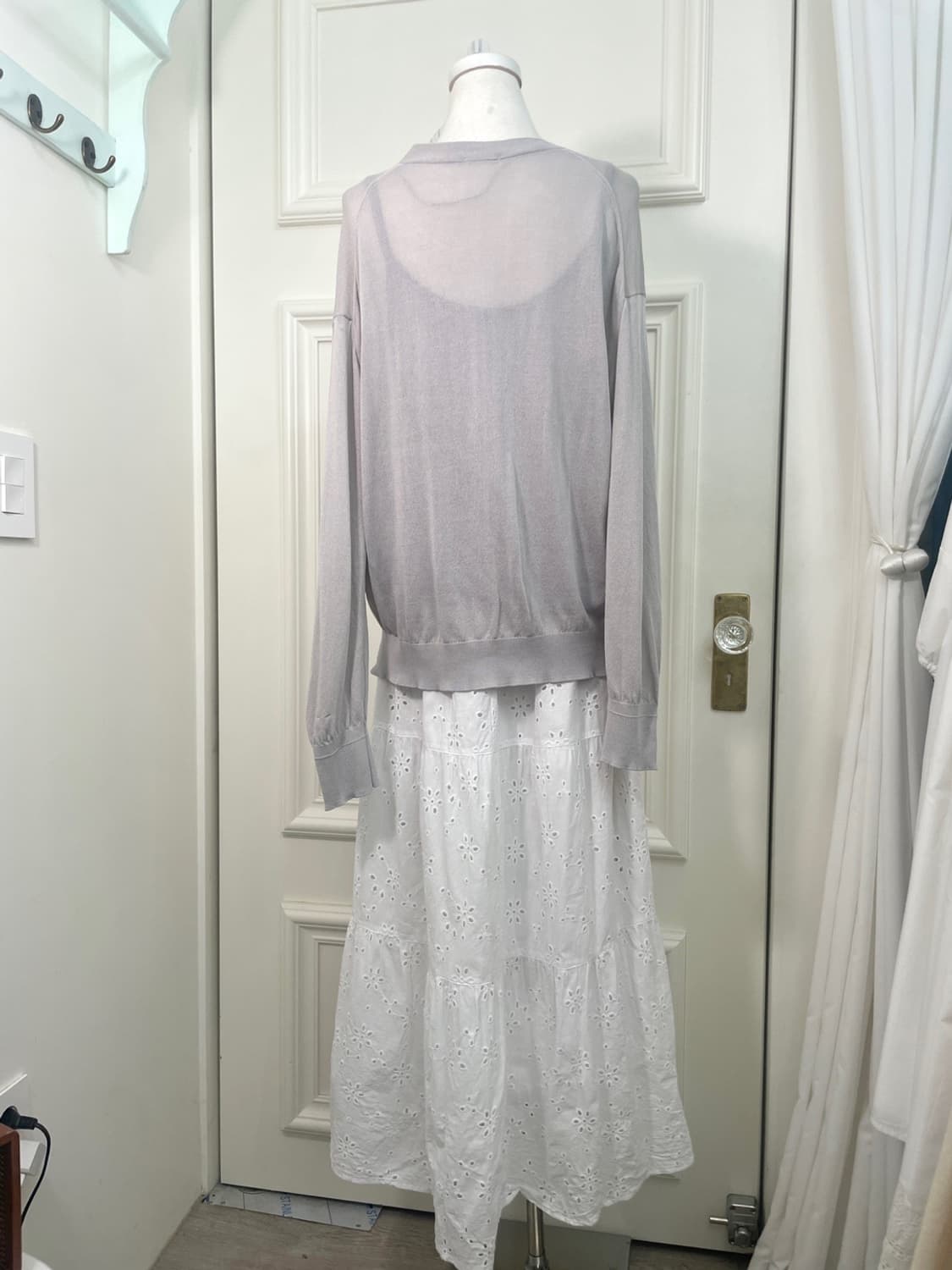 white cotton lace tired banding long ski 상품이미지6