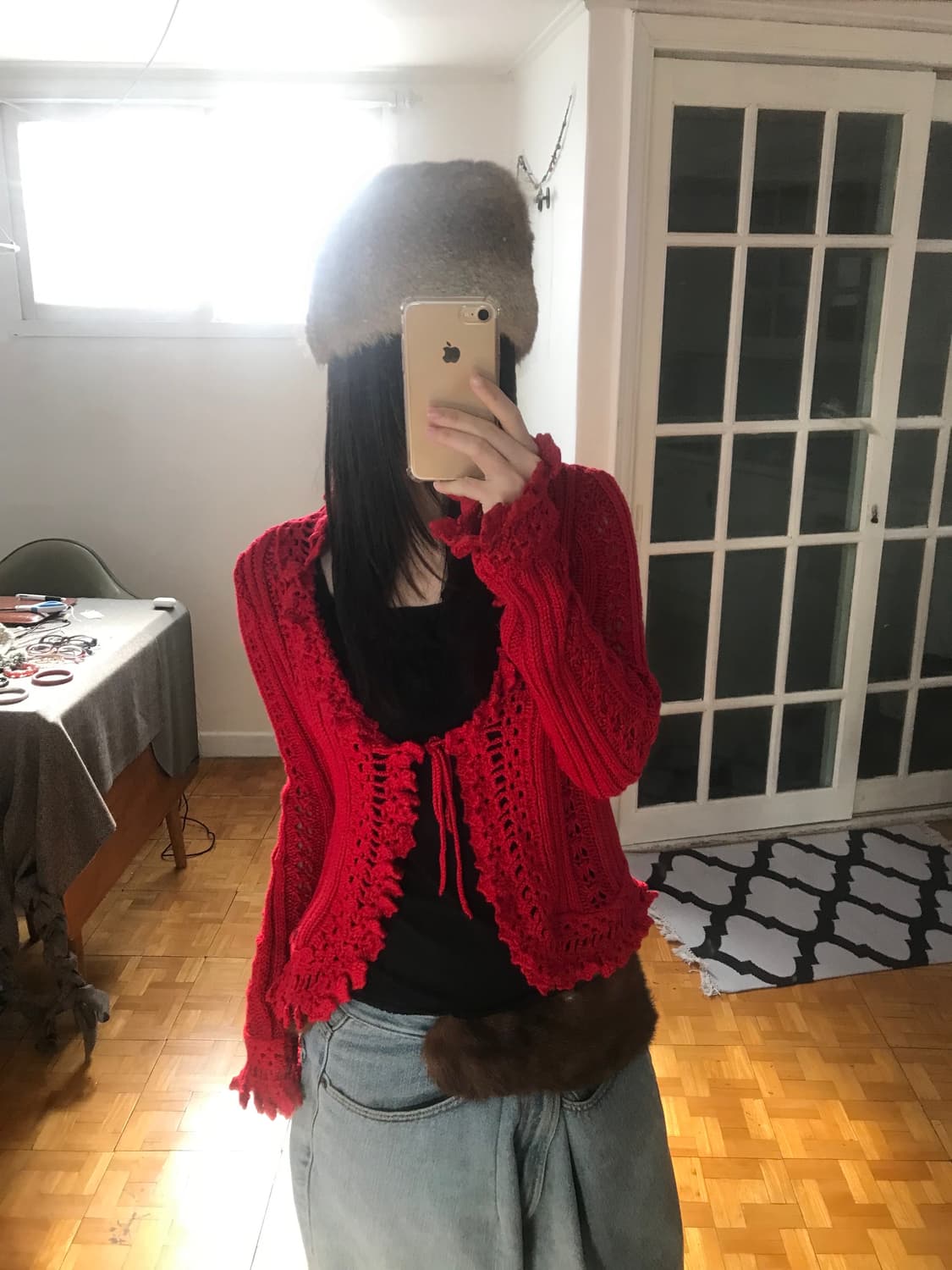 vintage red crochet cardigan 상품이미지3