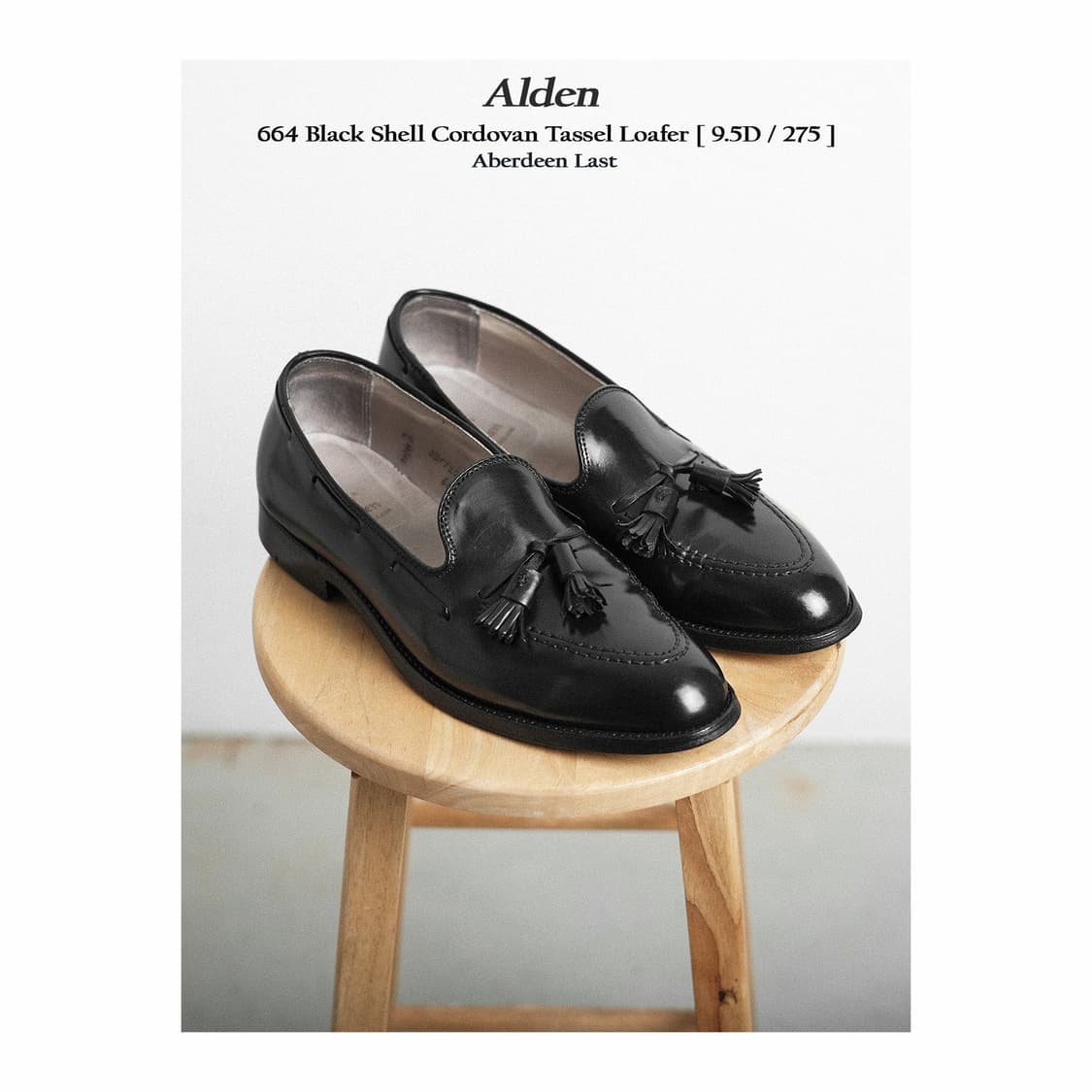 알든 664 9.5D(275사이즈) 블랙 코도반 태슬 로퍼 상품이미지1