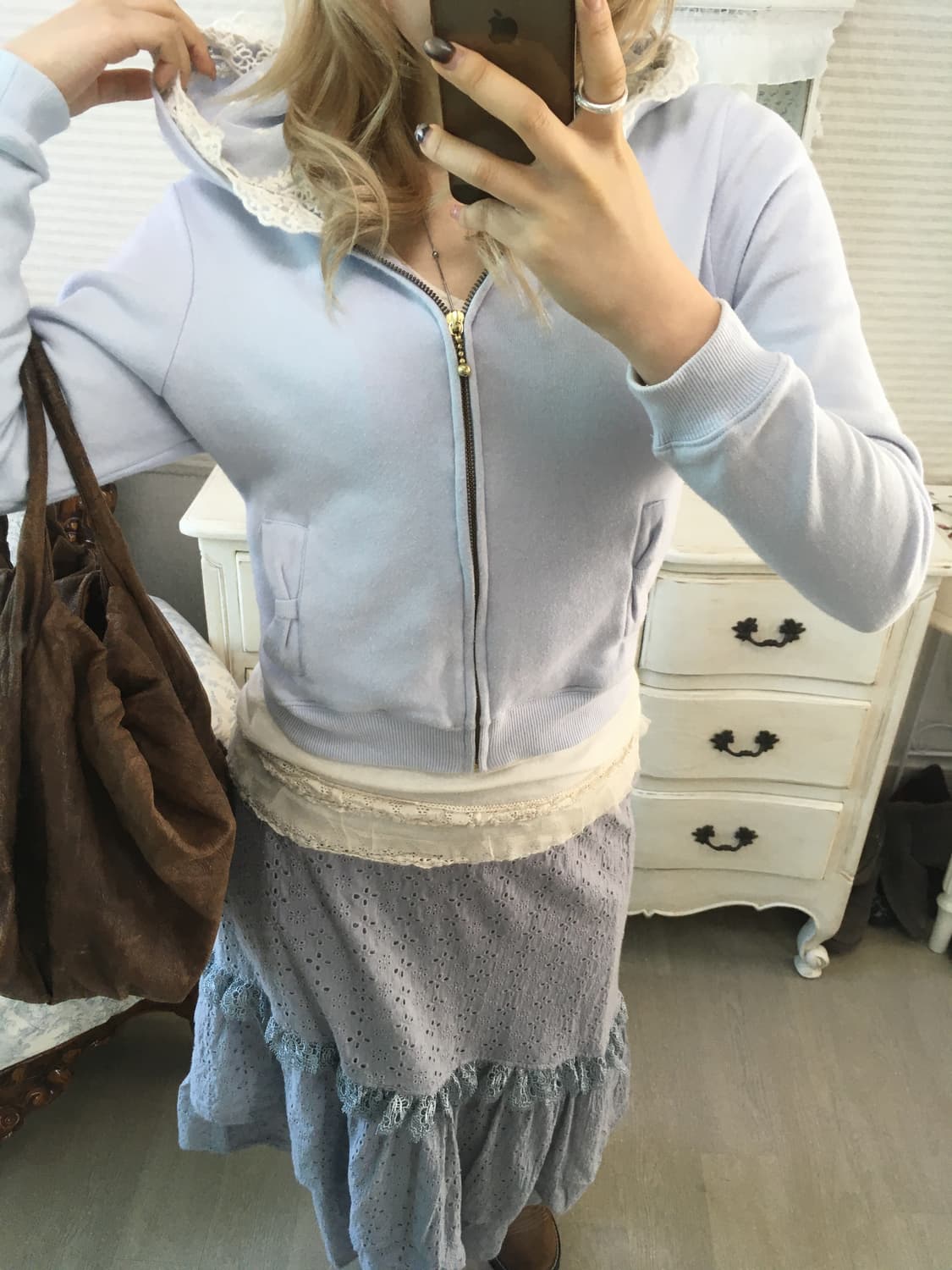 jpn vintage sora lace hood ribbon zip-up 상품이미지3