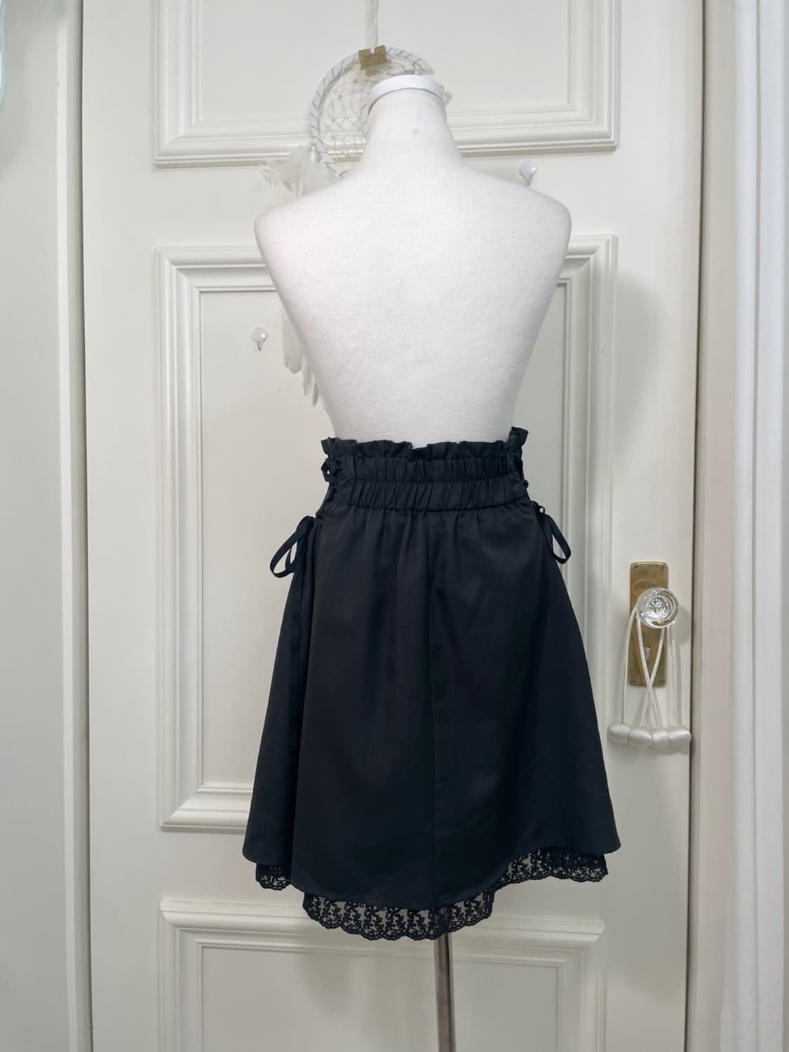 black side lace-up under lace midi skirt 상품이미지3