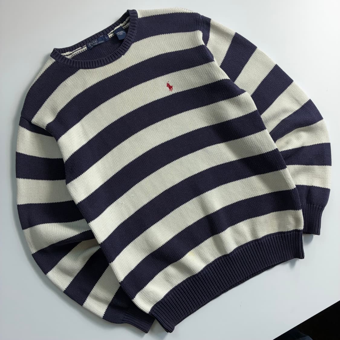Polo  폴로 랄프로렌 자수 코튼 네이비 스트라이프 라운드 니트 상품이미지2
