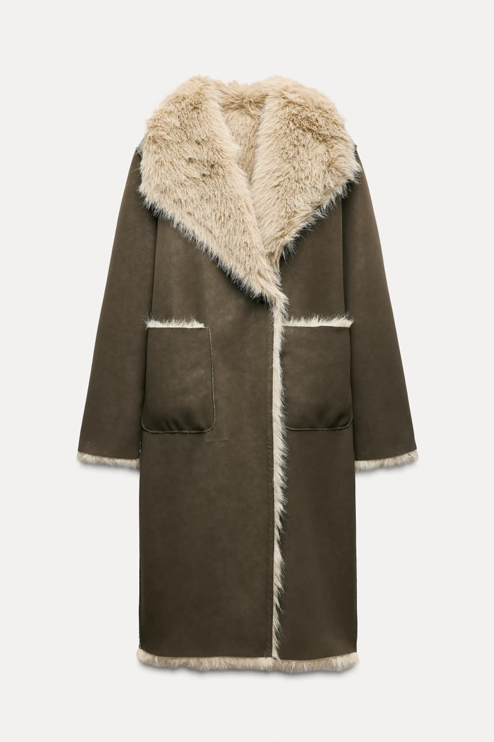 ZARA 자라 페이크 퍼 더블 페이스드 리버시블 양면 롱 코트 상품이미지1