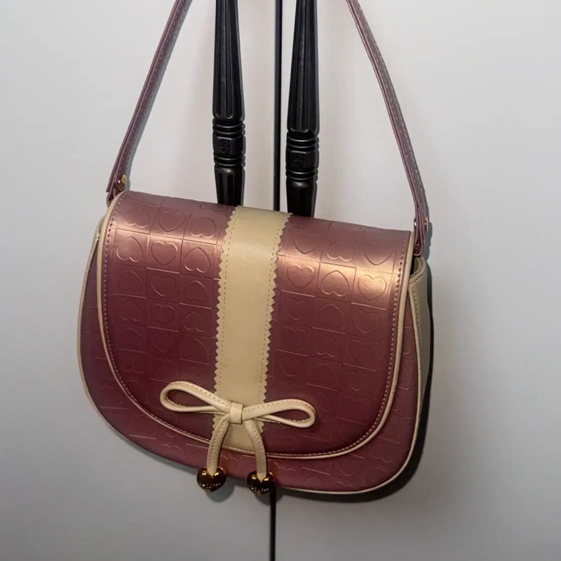 Y2k 러브캣 핑크 하트 패턴 리본 숄더백 하이틴 가방 갸루 상품이미지1