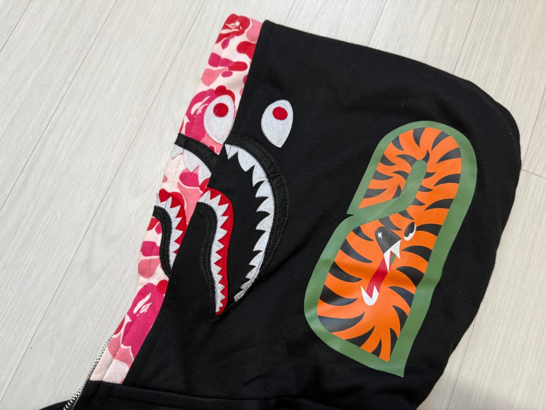 베이프 더블 샤크 후드 집업 핑크 블랙 L 상품이미지2