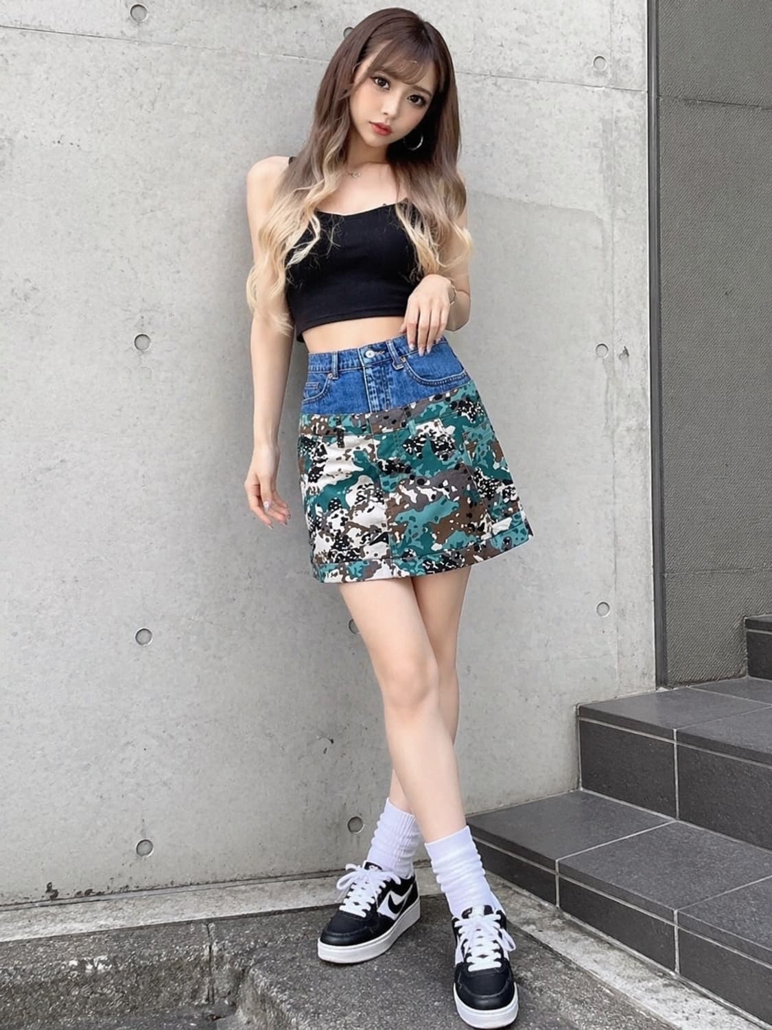 디젤 카모플라쥬 더블 데님 레이어드 미니 스커트 상품이미지1