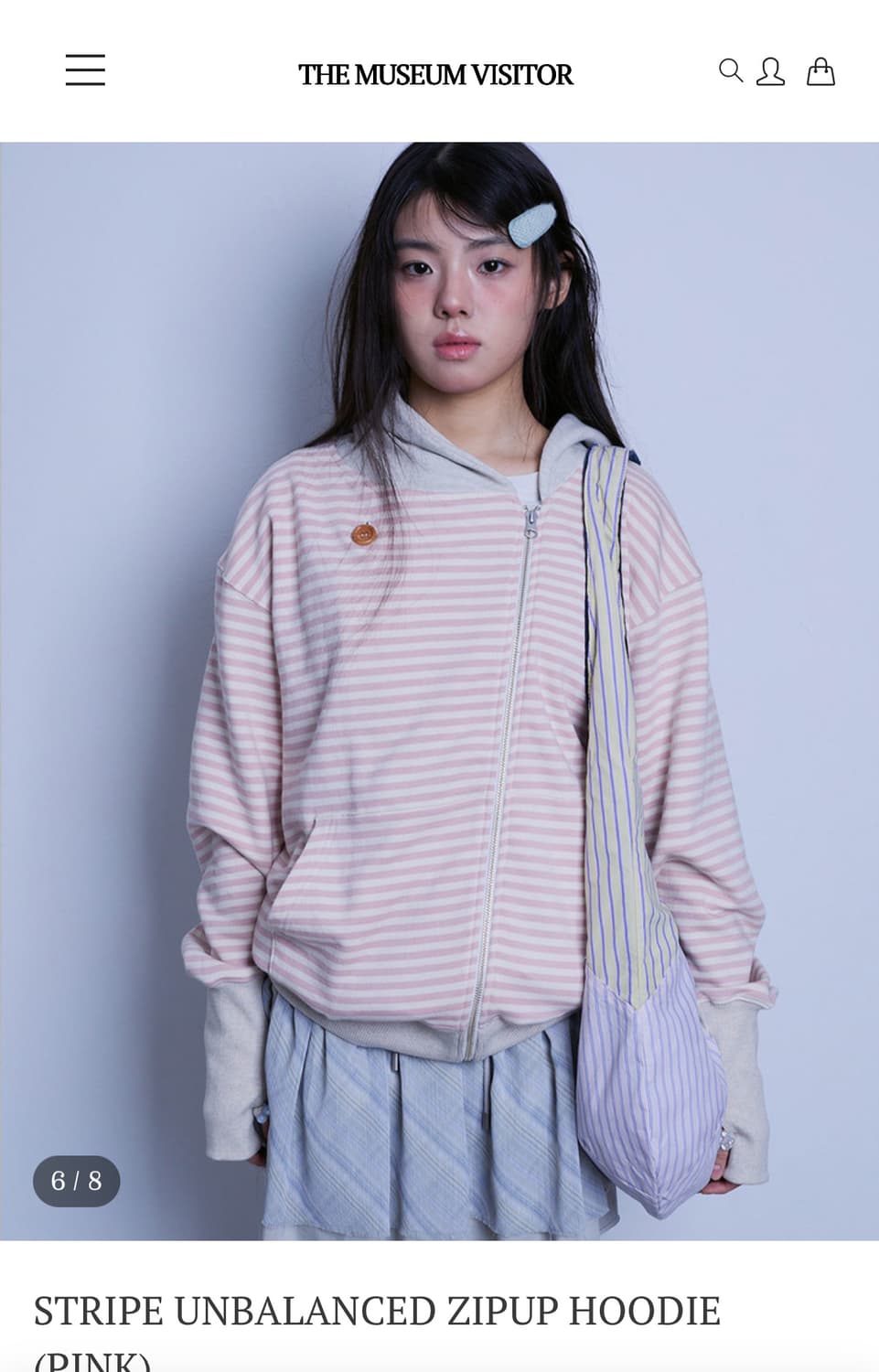 STRIPE UNBALANCED ZIPUP HOODIE (PINK) 상품이미지5