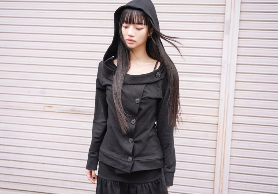 Oshigh 후드 오스하이 스프링 넥 버튼 후드 블랙 상품이미지3