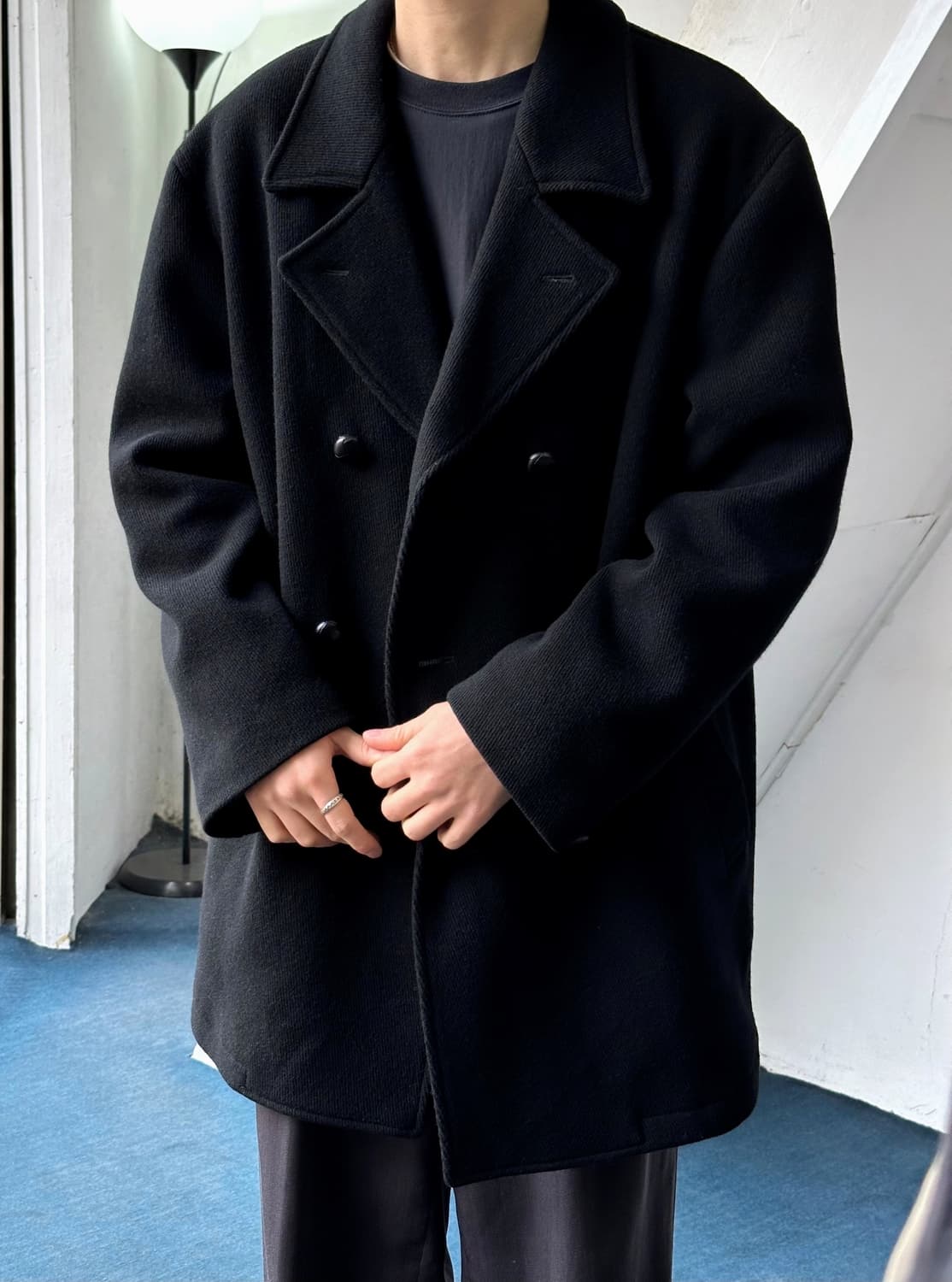 Brushed cord wool design over pea coat 상품이미지8