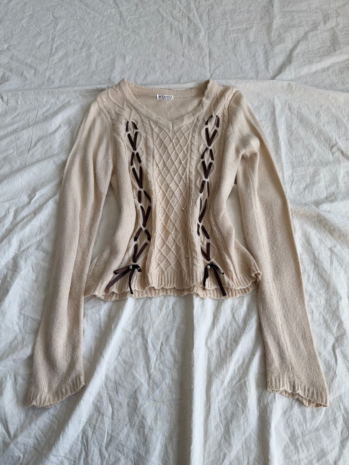 엑시즈팜 라이트베이지 모카라떼 갸루 러블리 니트 상품이미지1