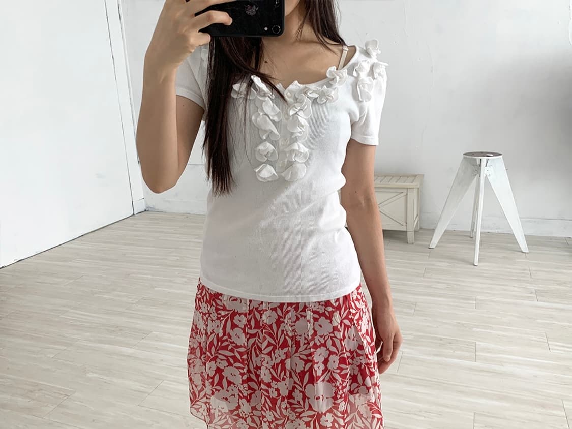 Red Oriental Flower Midi Skirt 상품이미지2