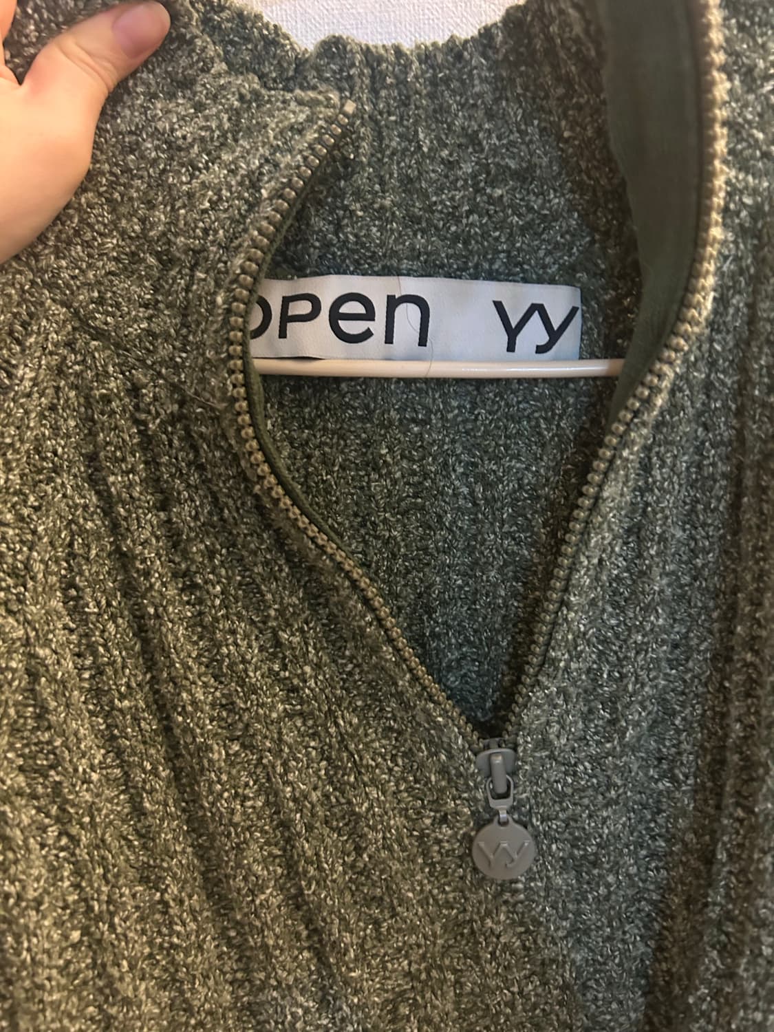 Open yy ribbed half-zip pullover 카키 상품이미지3