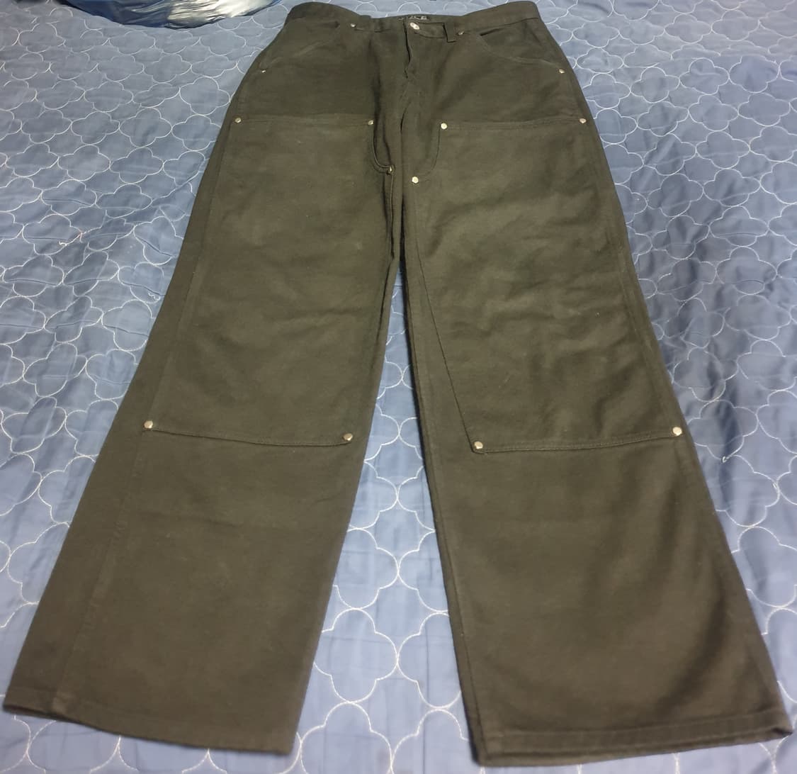 (협업제품) 이자반x유프 더블니 백프린팅 코튼 워크팬츠 블랙 (M) 상품이미지3