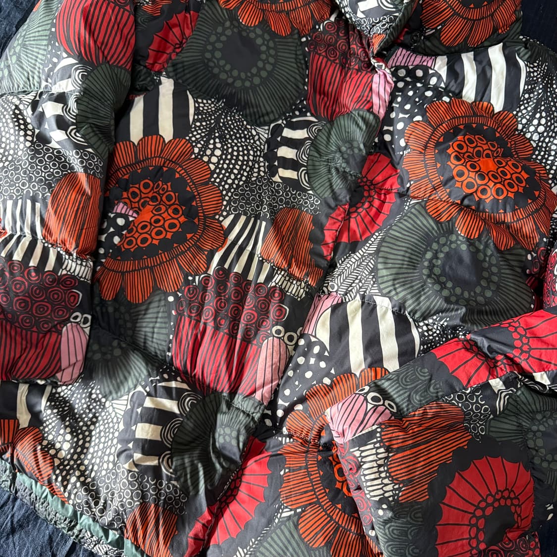 유니클로 x 마리메코 우먼 울트라 라이트 다운 코쿤 자켓 플라워 XL 상품이미지4