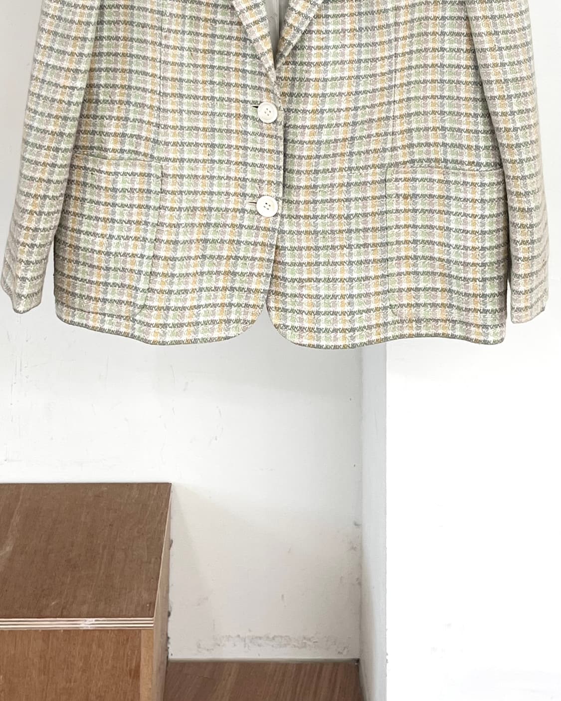 셀린느 그린 체크드 울 투버튼 노치 칼라 자켓 상품이미지5