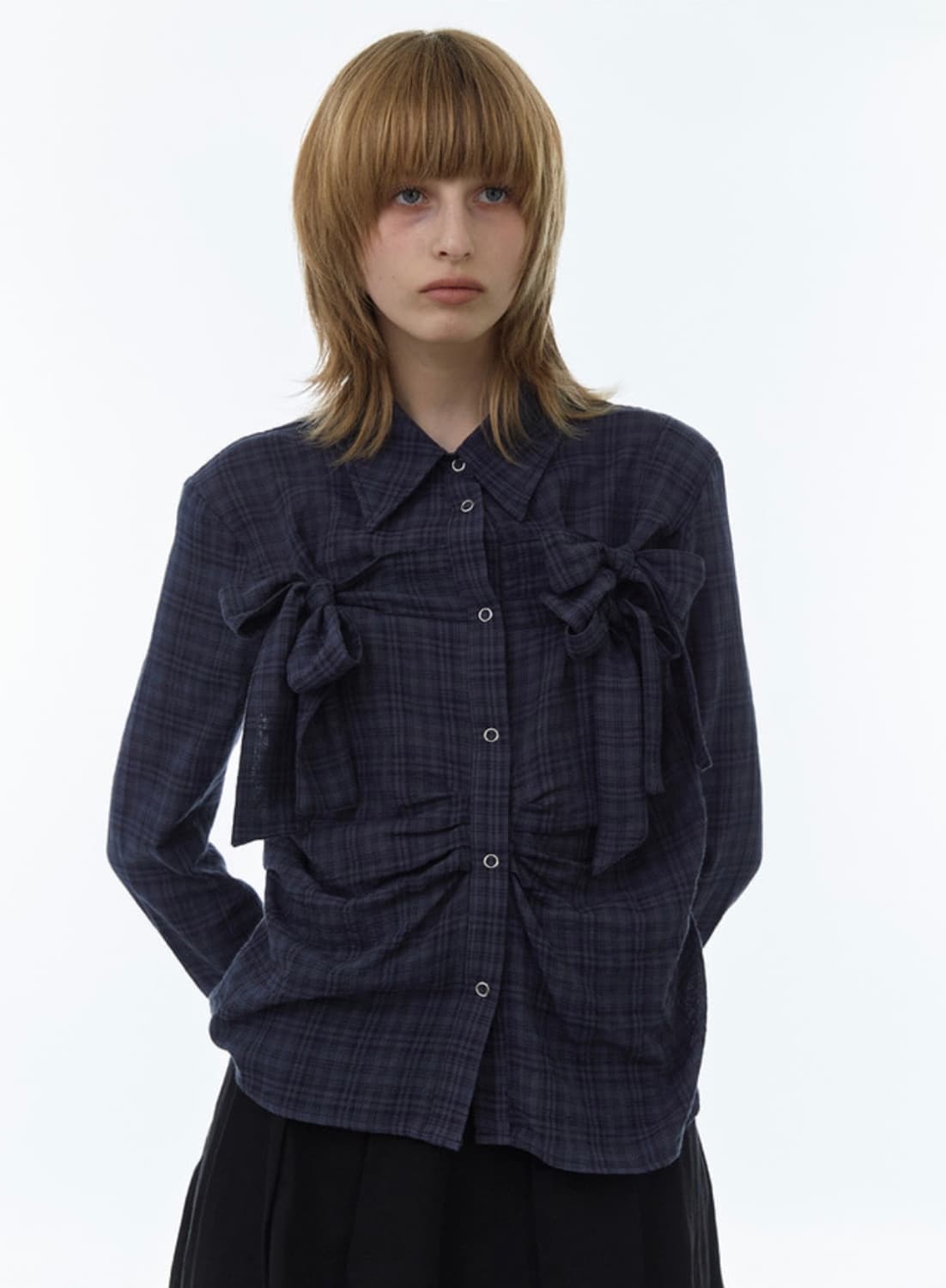 밀로 우먼 리본 타이 셔츠 네이비 상품이미지6