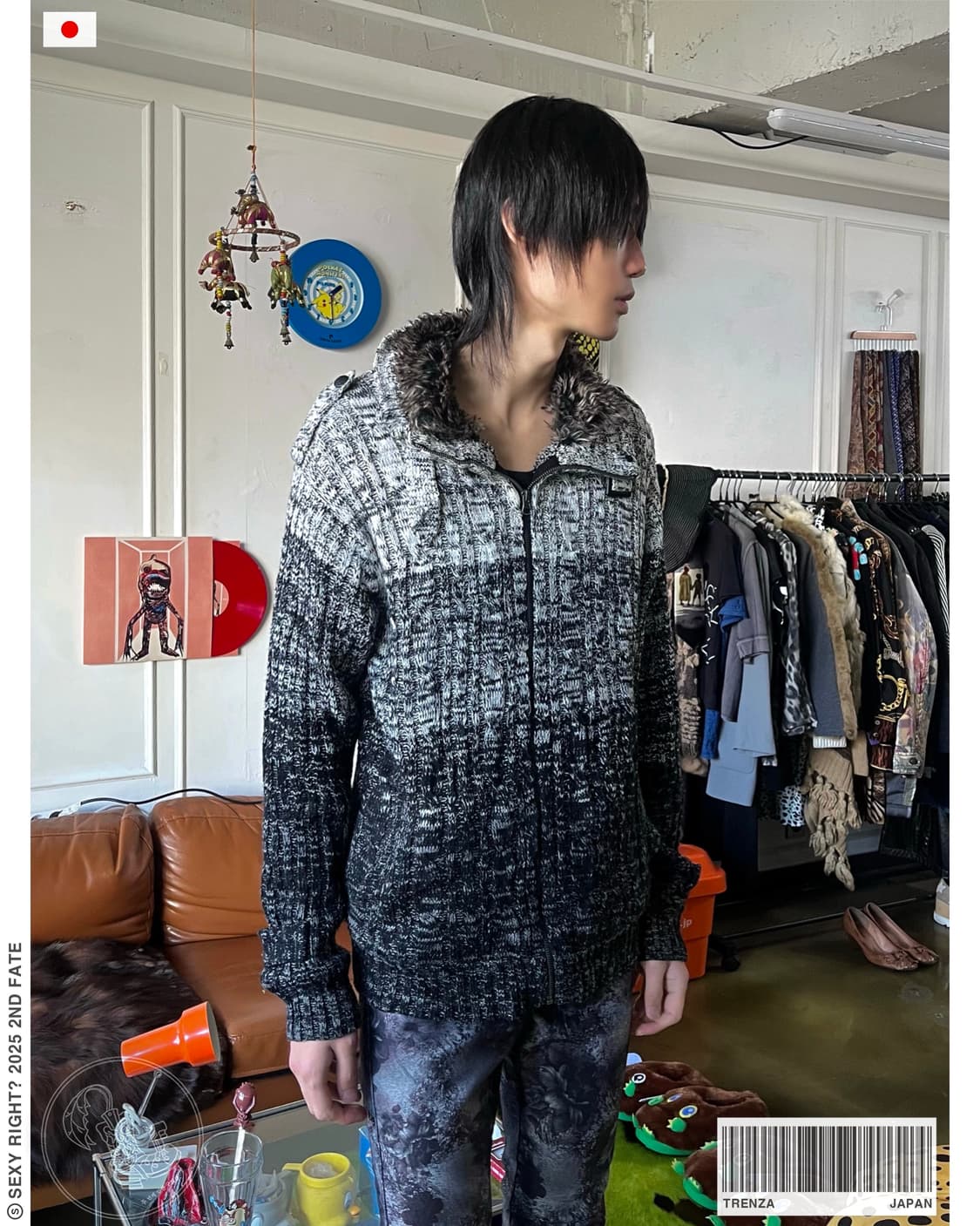 90-00s TRENZA Fur Trim Gothic Knit Zipup 상품이미지1