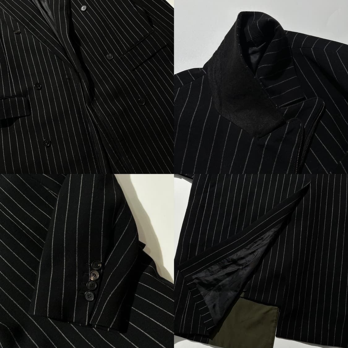 준지 핀 스트라이프 유틸리티 라이너 더블 브레스티드 롱코트 상품이미지9