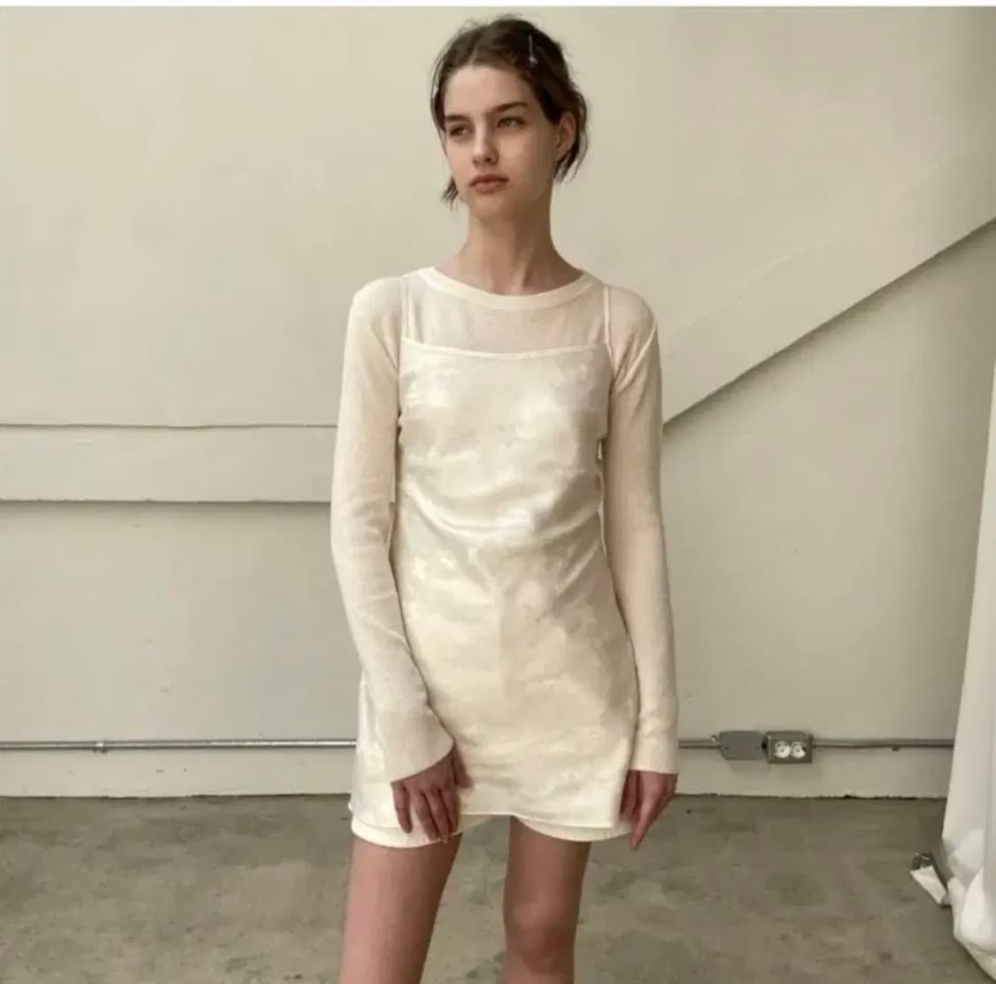 오브네어 패턴 드레스 아이보리 상품이미지1