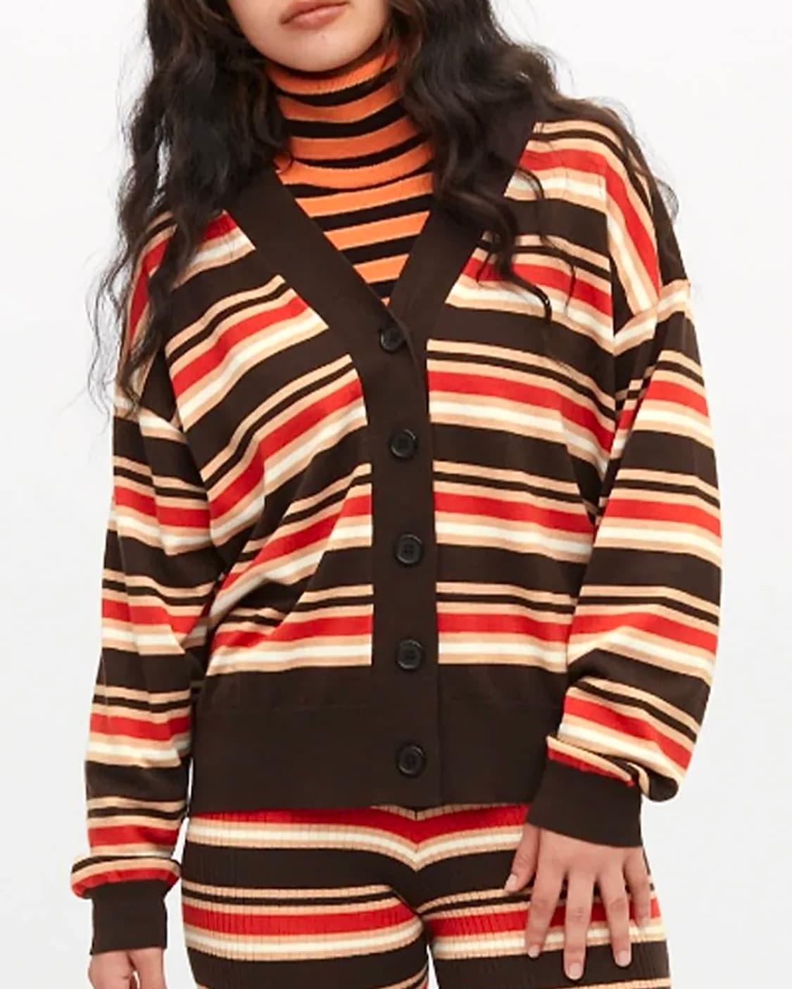 유니클로 마르니 스트라이프 울 가디건 브이넥 크롭 브라운 레드 베이지 S 상품이미지2