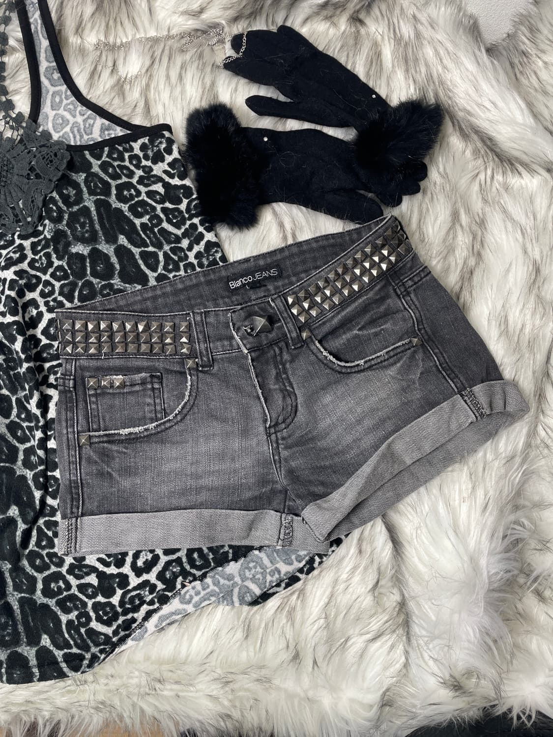 빈티지 스터드 흑청 로우라이즈 데님 팬츠 쇼츠 상품이미지1