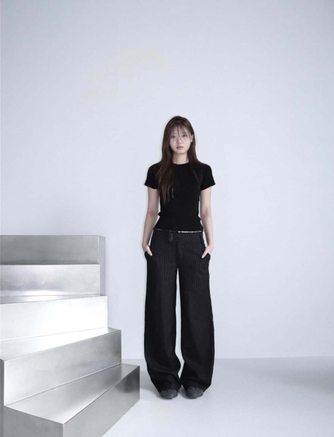 클라따 핀턱 로우 슬랙스 블랙 상품이미지1