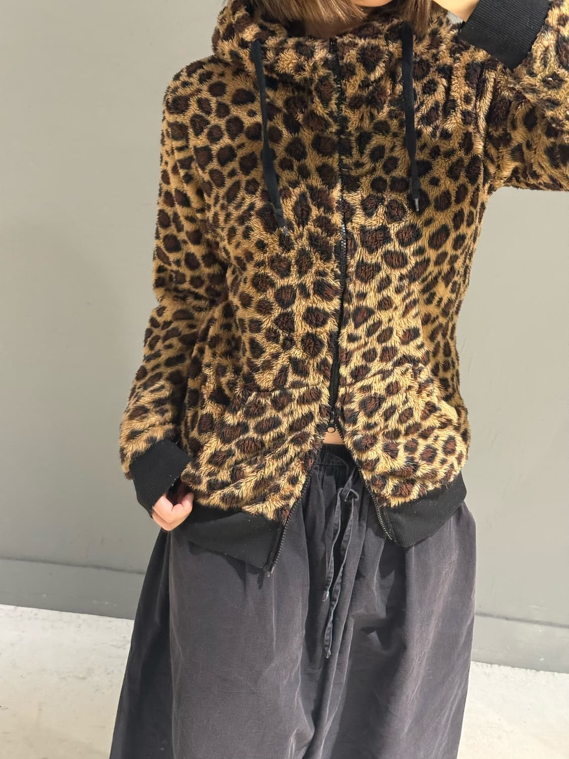 leopard pattern fleece hood zip-up  상품이미지2