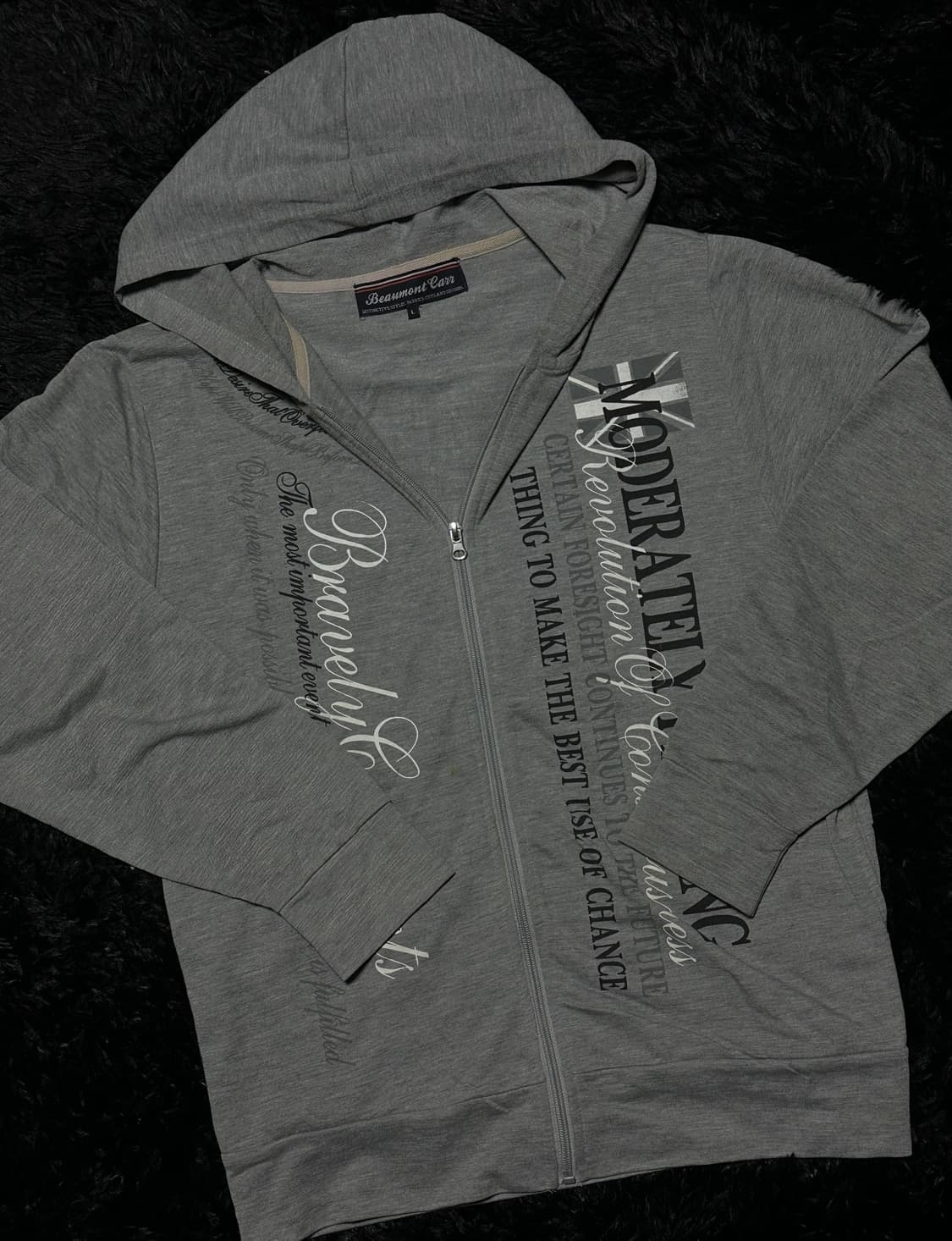 Set- Gray&Black Lettering Hooded Zip-Up 상품이미지1
