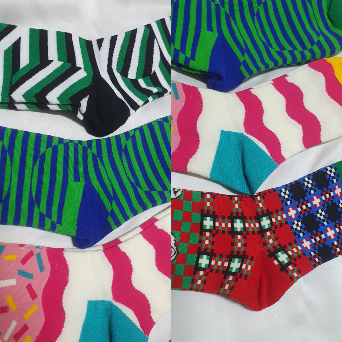 그린 핑크 옐로우 레드 스트라이프 물결 도트 아이스크림 해피삭스 양말  상품이미지7