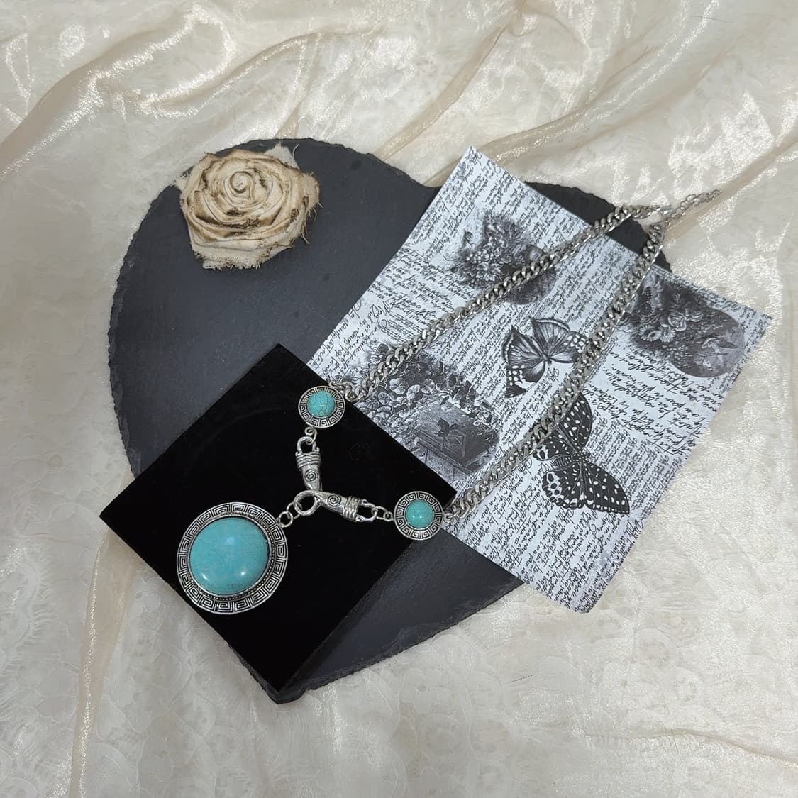 빈티지 에스닉 터키석 쿠바체인 목걸이 상품이미지2