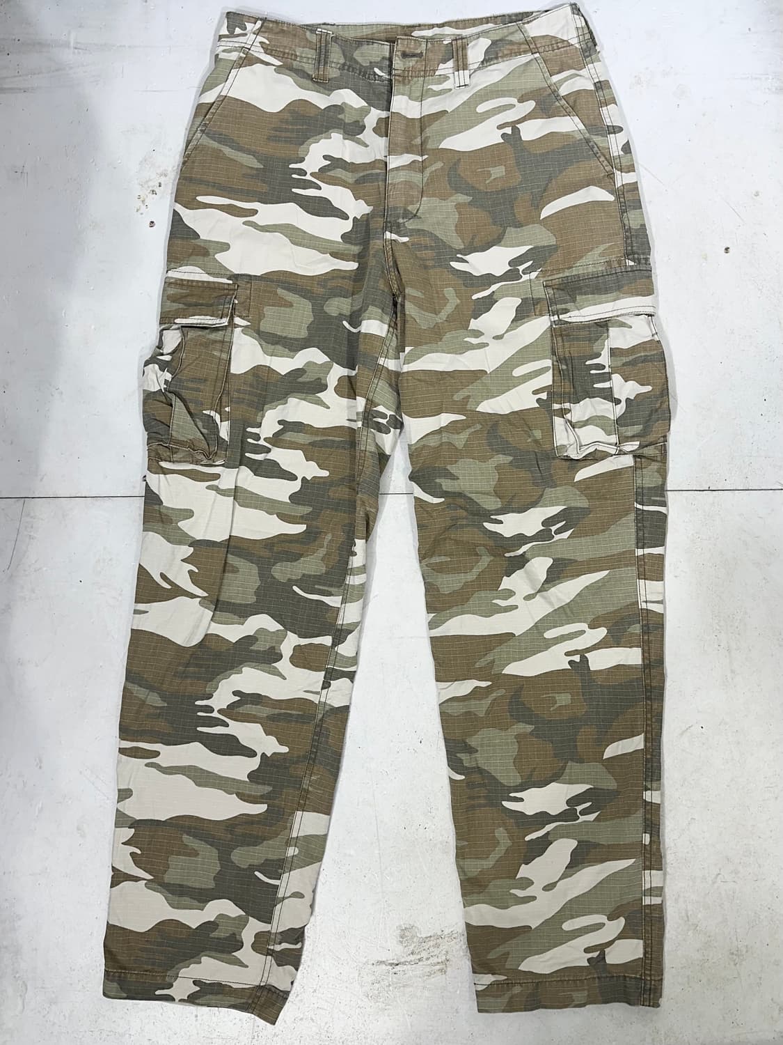 일본 빈티지 베이지 밀리터리 카모 립스타 와이드 카고 팬츠 군대 바지 M 상품이미지4