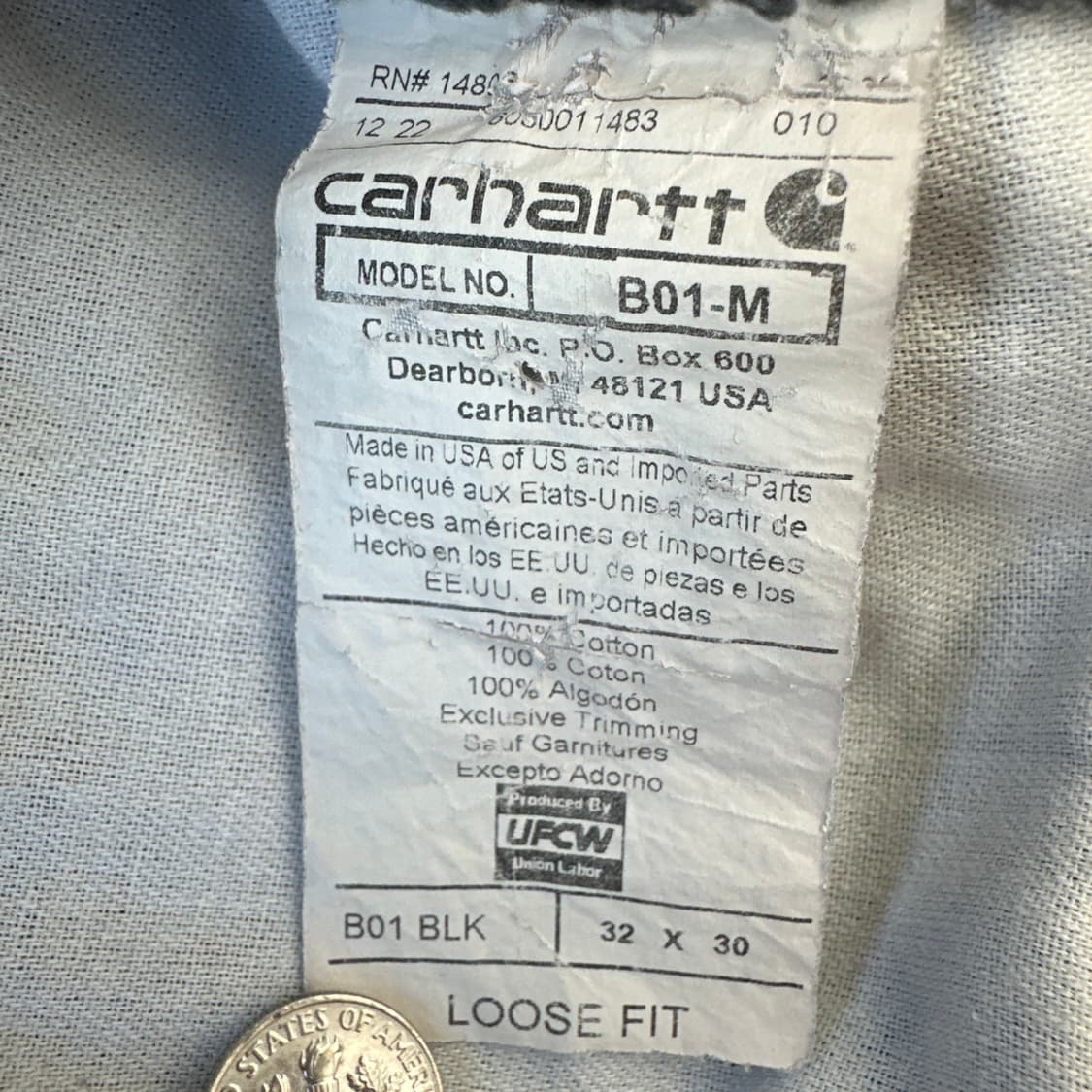 2022년 칼하트 B01 BLK 더블니 워크 팬츠 32 상품이미지7