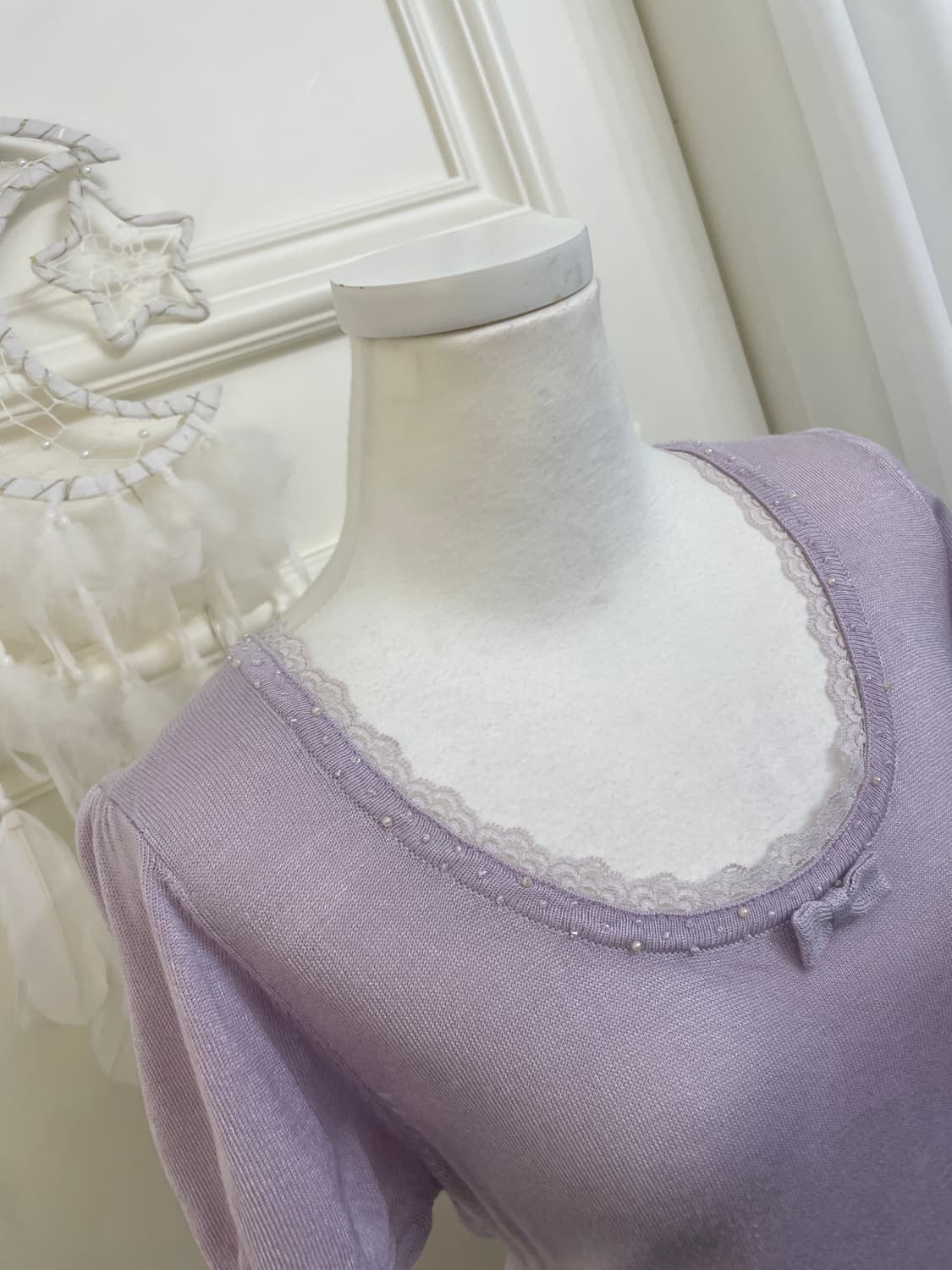lavender lace bow point knit top(size-M) 상품이미지7