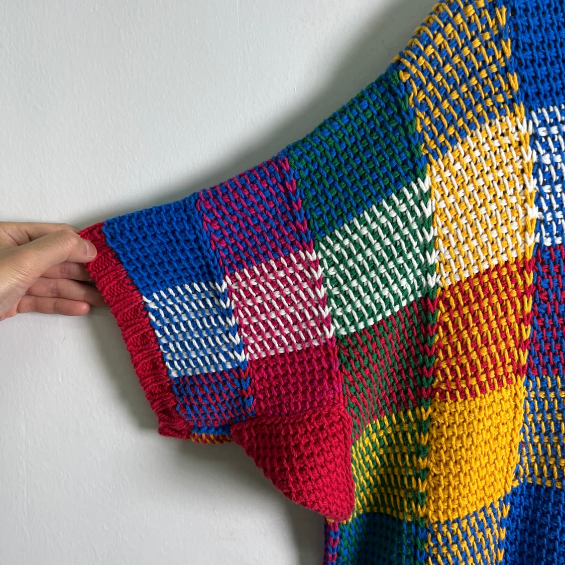 이세이미야케 맨즈 패치워크 체크 반팔 니트 XL 상품이미지7