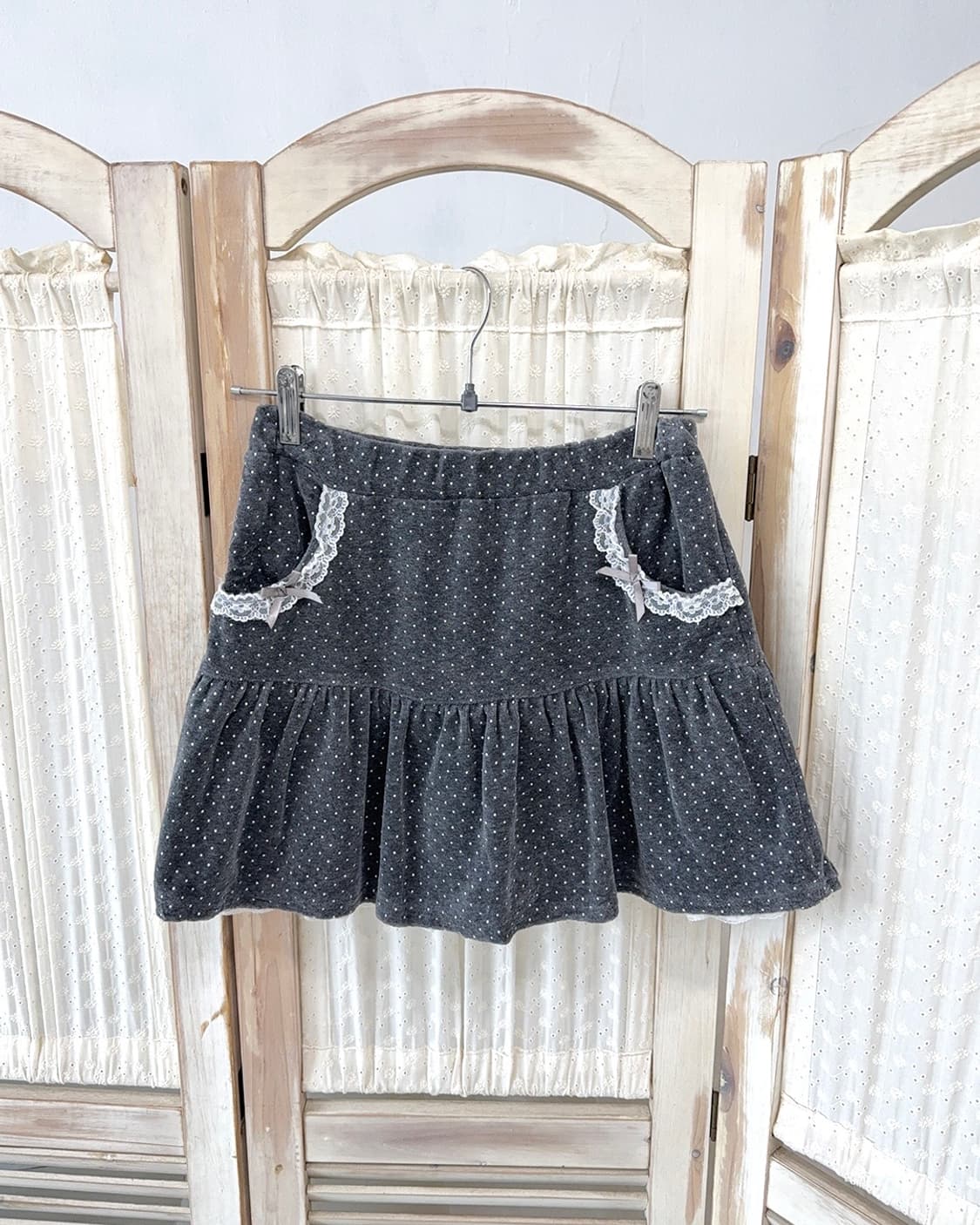 Gray Dot Pleated Mini Skirt 상품이미지1