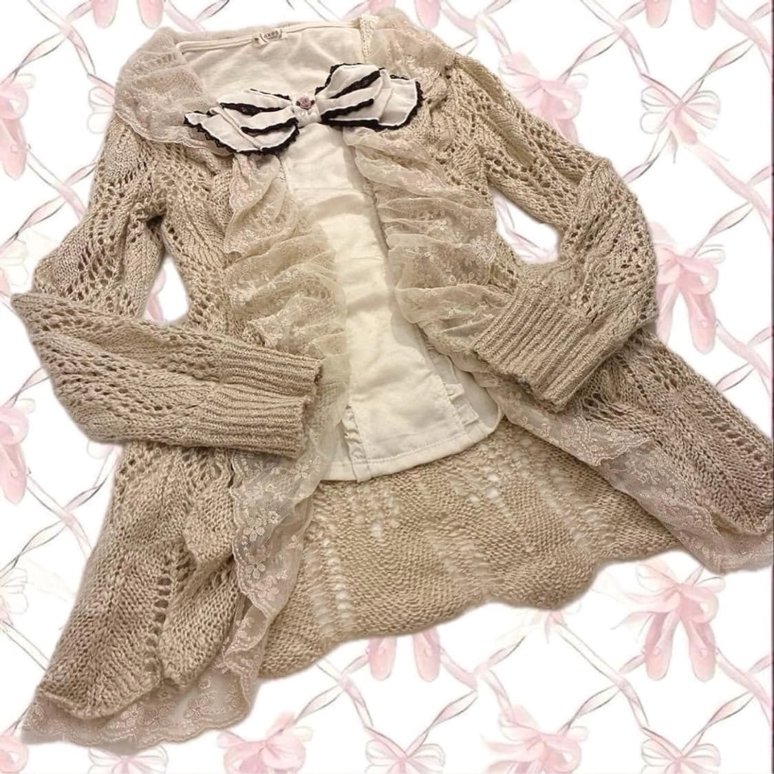 대장급 엑시즈팜 빅 리본 라떼갸루 히메갸루 니트 가디건 빈티지 상품이미지2