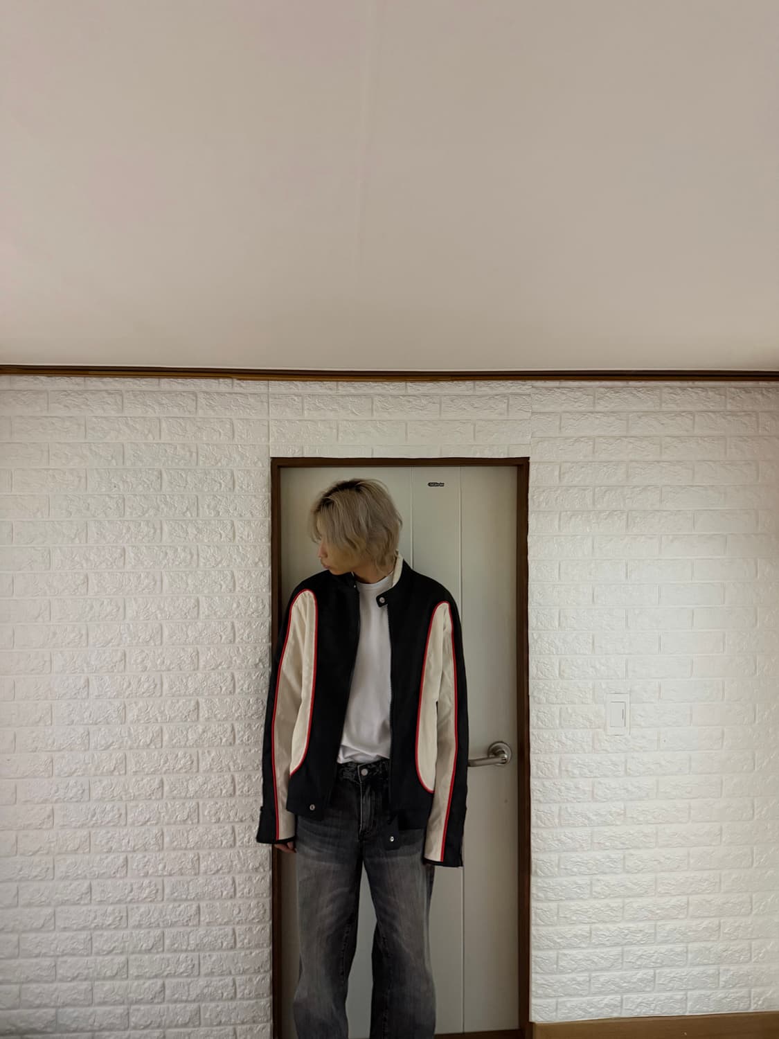 디젤 J 블링크 컬러블록 나일론 바이커 재킷 블랙 화이트 xl 상품이미지5
