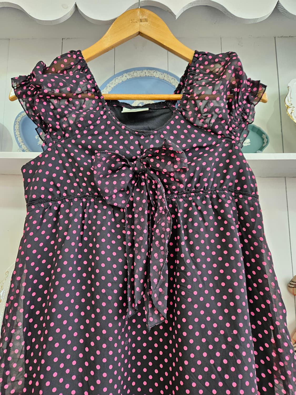 블랙 핑크 도트 쉬폰 원피스 상품이미지3