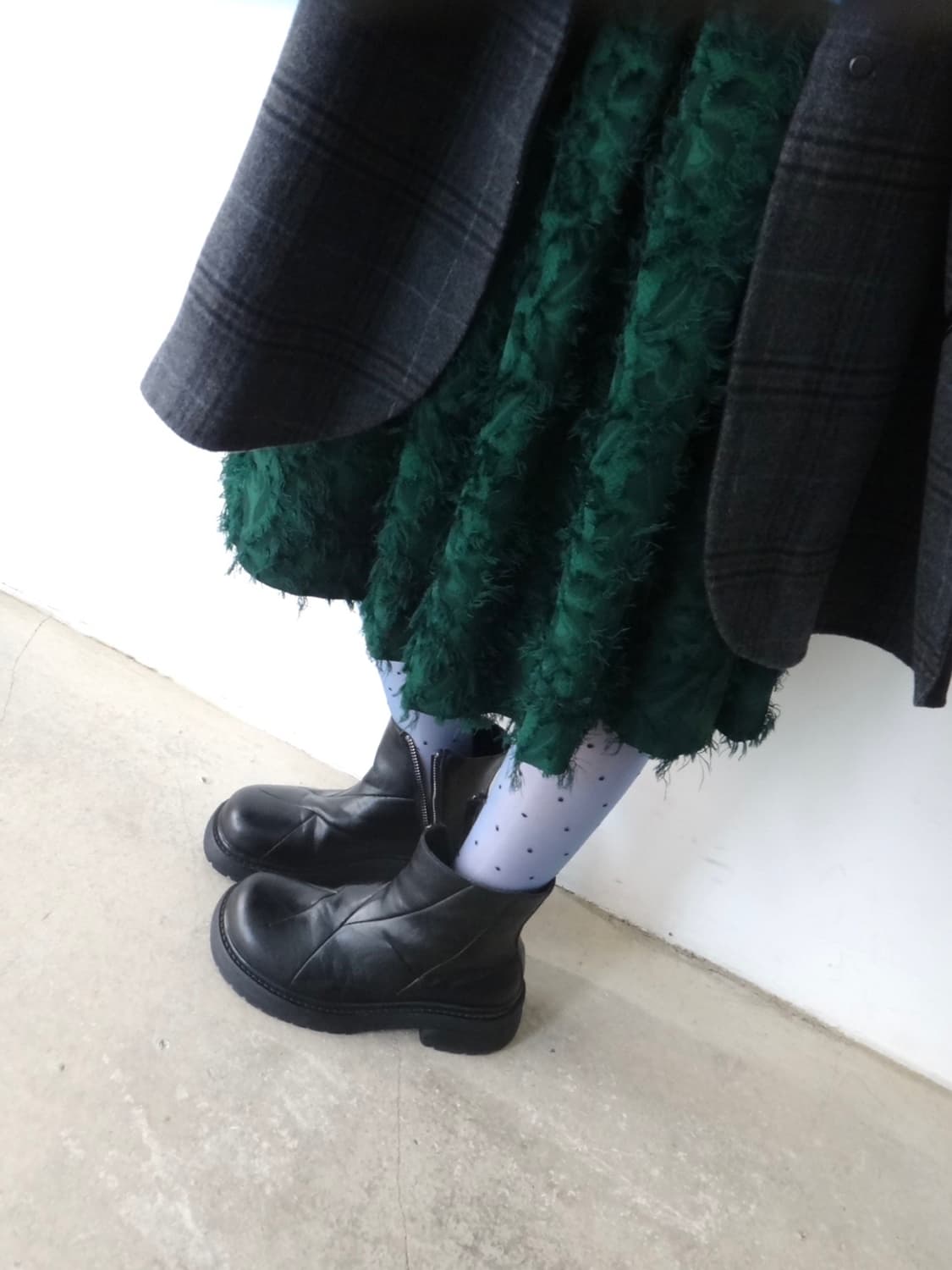 Texture ruffle skirt / green 상품이미지1