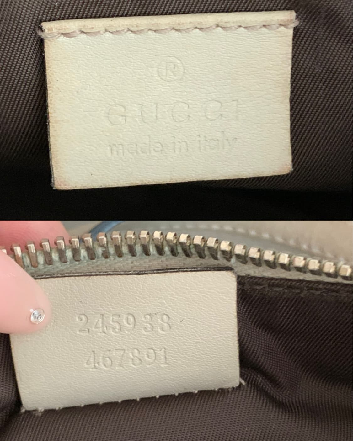 🤍 Gucci 캔버스 GG 미니 자가드 하트 로고 참 바게트 백 상품이미지8