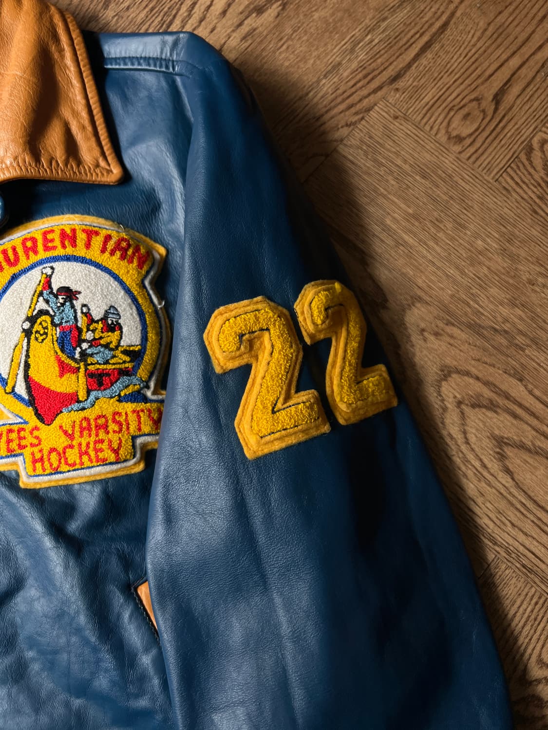 [M]90's USA 빈티지 블루 레더 하키 바시티 자켓 상품이미지5