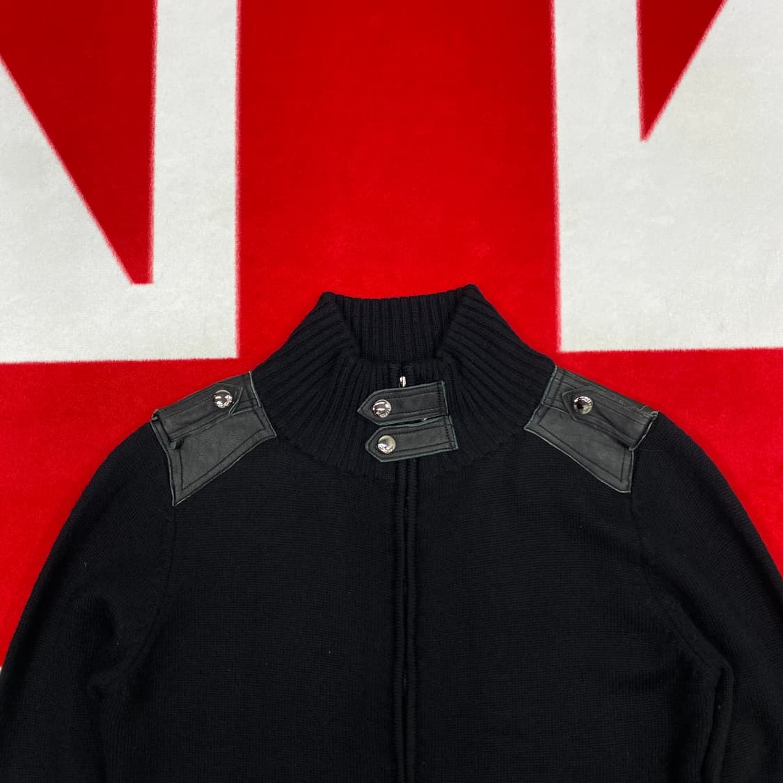 빈티지 레더패치 니트집업 여성 90 실측 44-55 상품이미지3