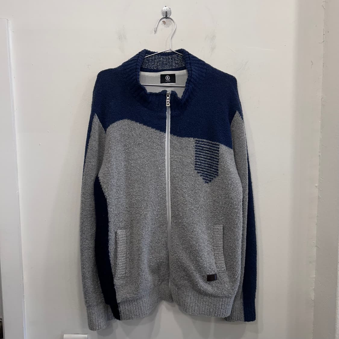 보그너 배색 하이넥 부클 울 니트집업 상품이미지2