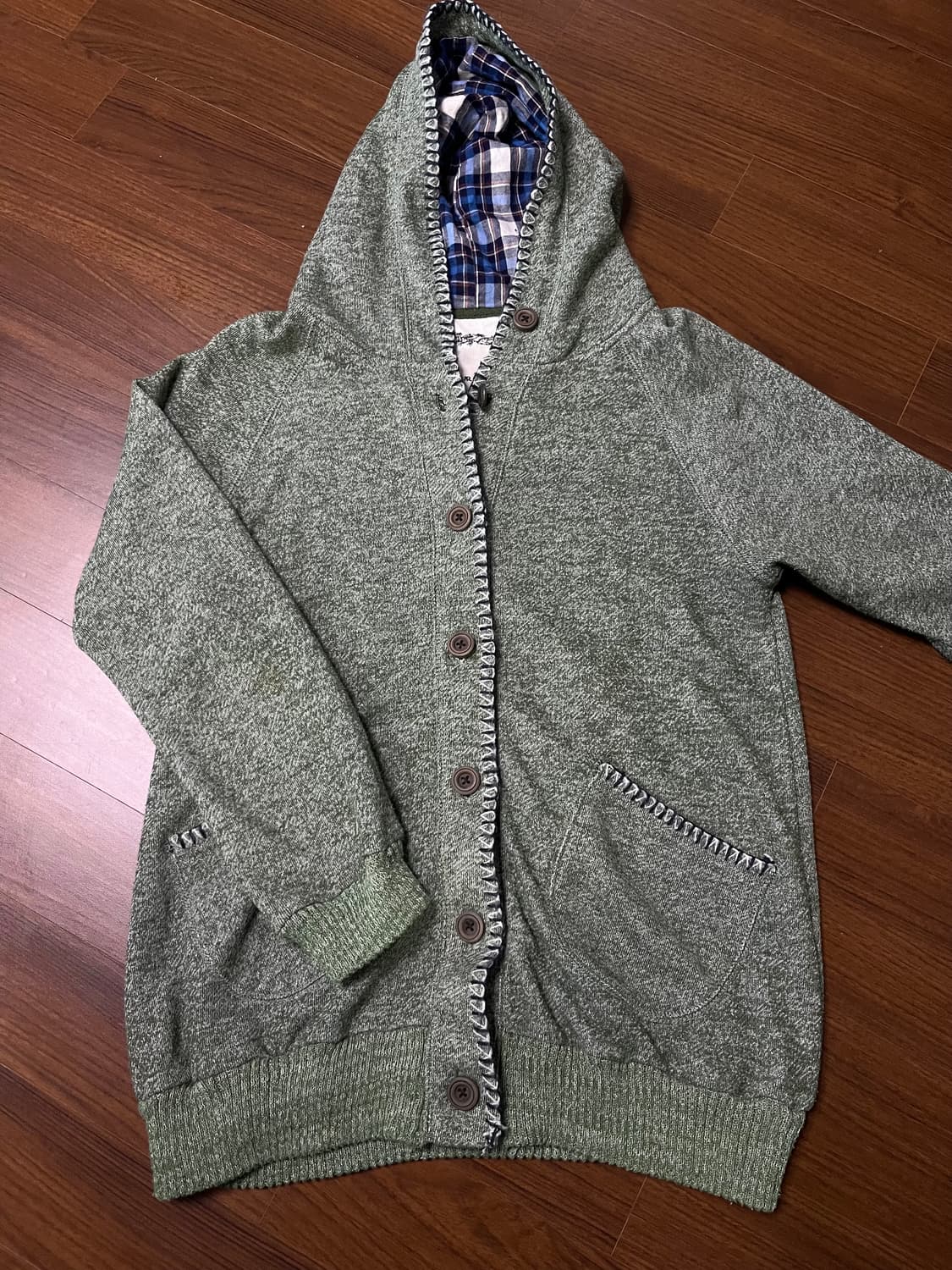 빈티지 연두 그린 후드 니트 가디건 모리걸 상품이미지1