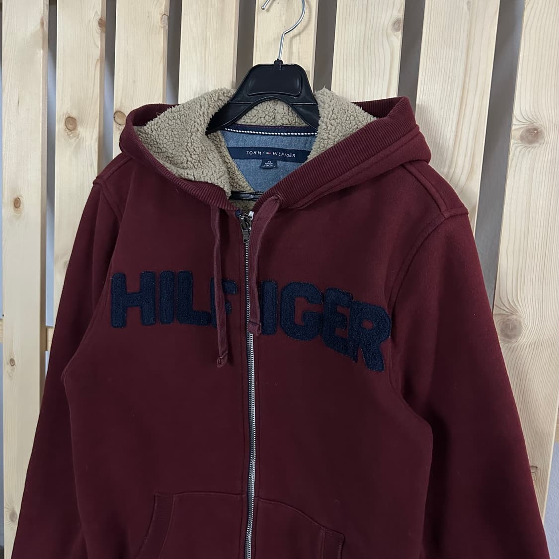 (S) 타미힐피거 버건디 양털 후드집업 상품이미지3