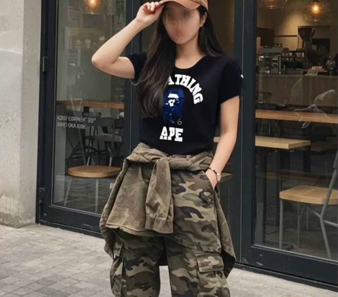베이프 카모 컬리지 티셔츠 블랙 네이비 M 상품이미지3