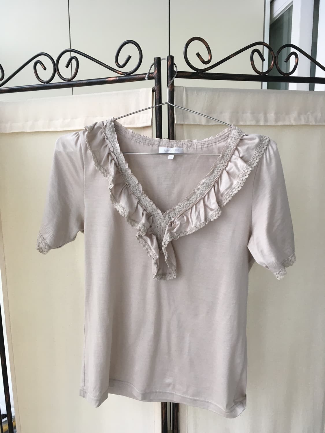 빈티지 베이지 러플 로걀 레이스 반팔 상품이미지4